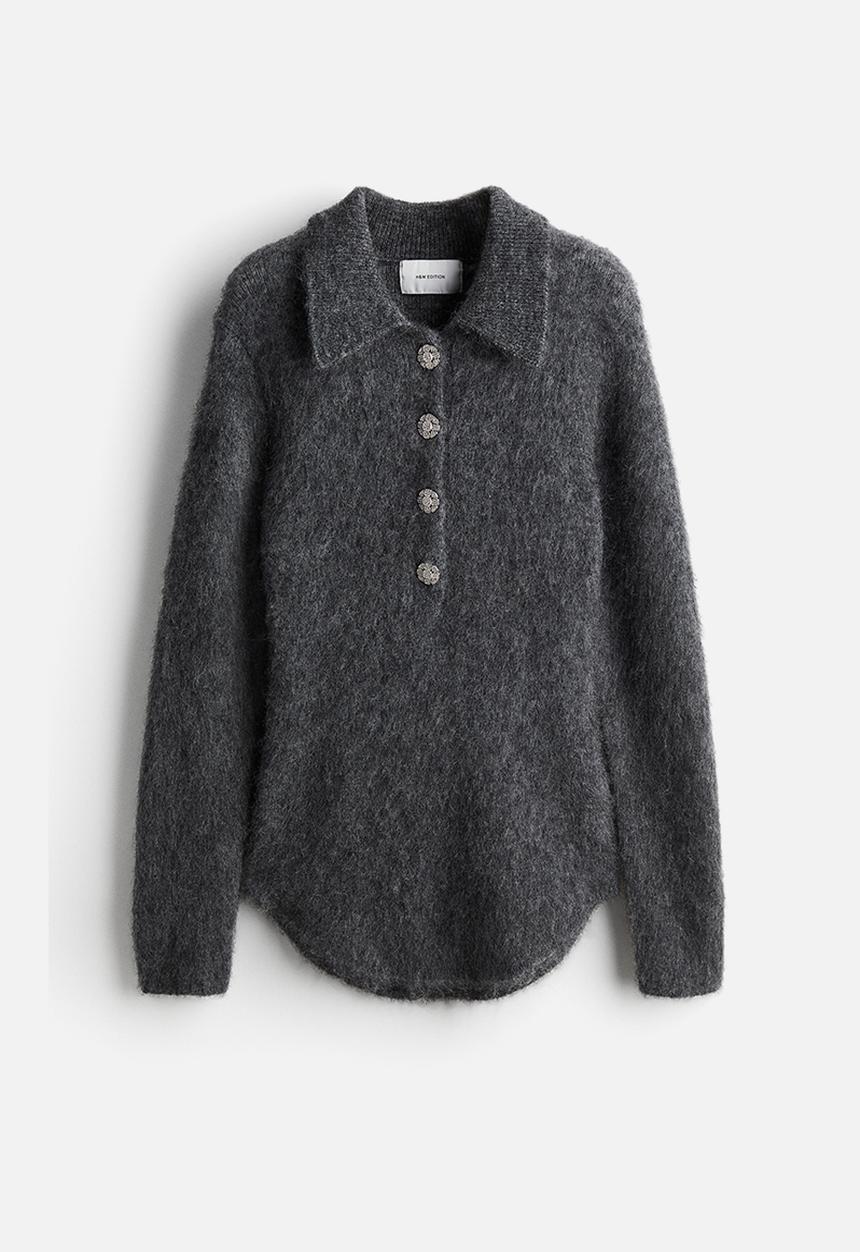 H&M - Mohair-blend collared jumper - dark grey