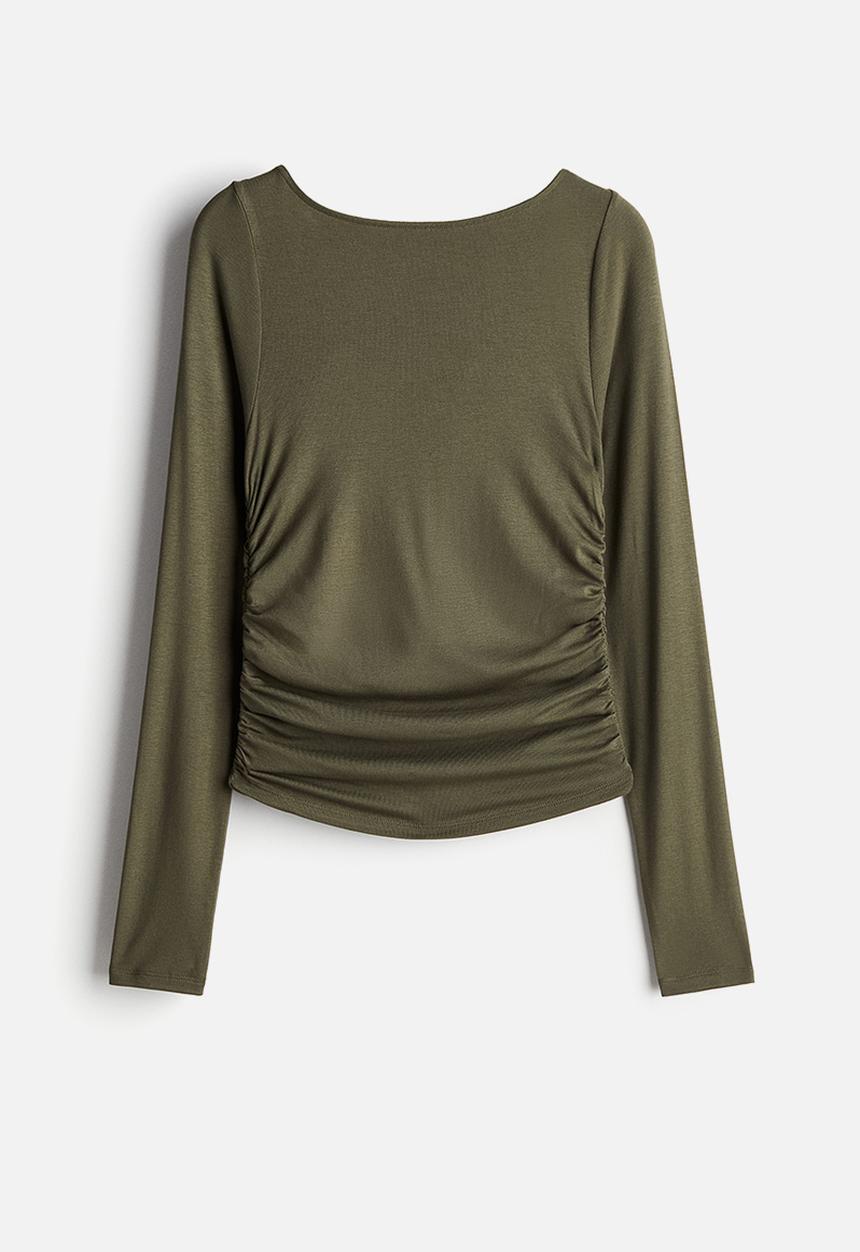 H&M - Gathered jersey top - dark khaki green
