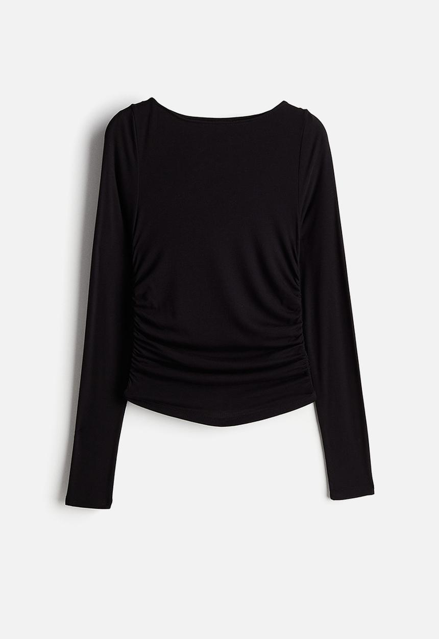 H&M - Gathered jersey top - black