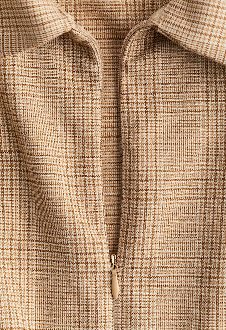 H&M - Collared zip-front dress - beige/checked