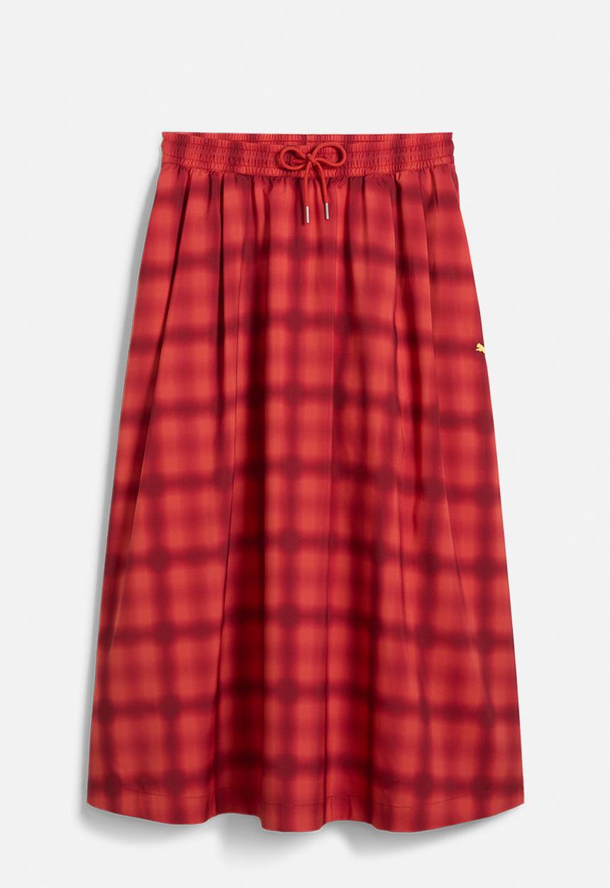 PUMA - Plus Road To Unity Woven Midi Aop Pleated Skirt - Red Fire