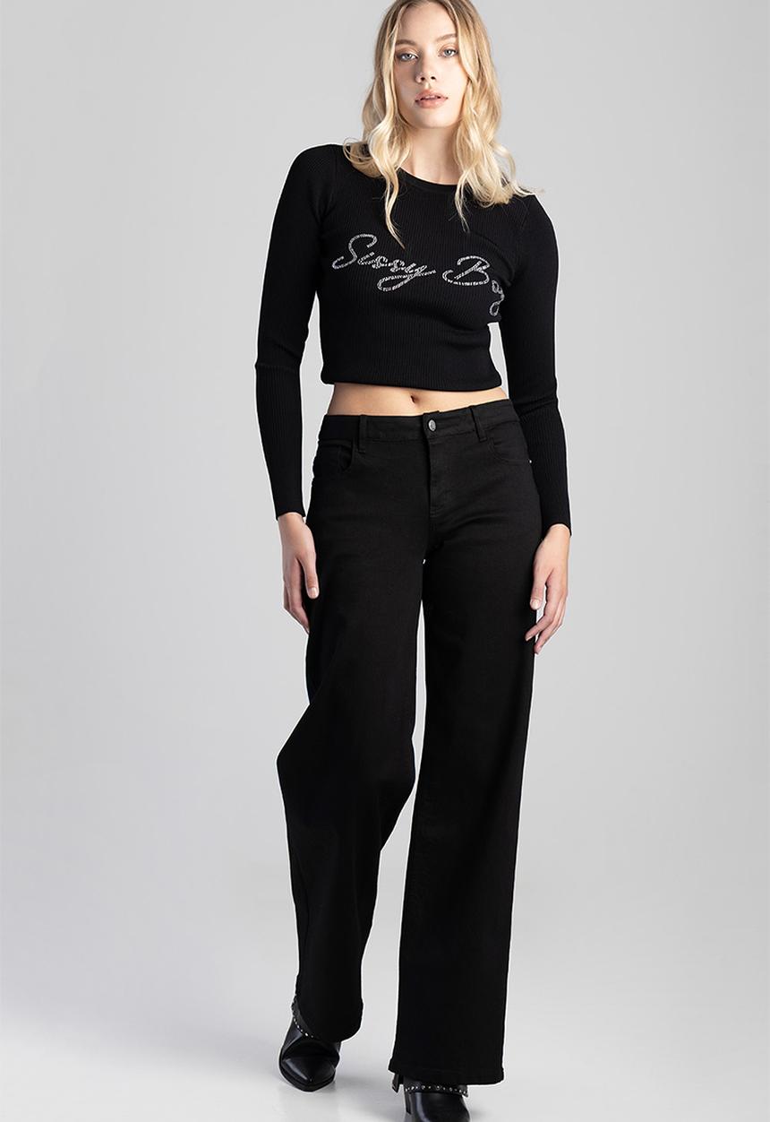 SISSY BOY - LEAH: Mid Waist Wide Leg  - Black