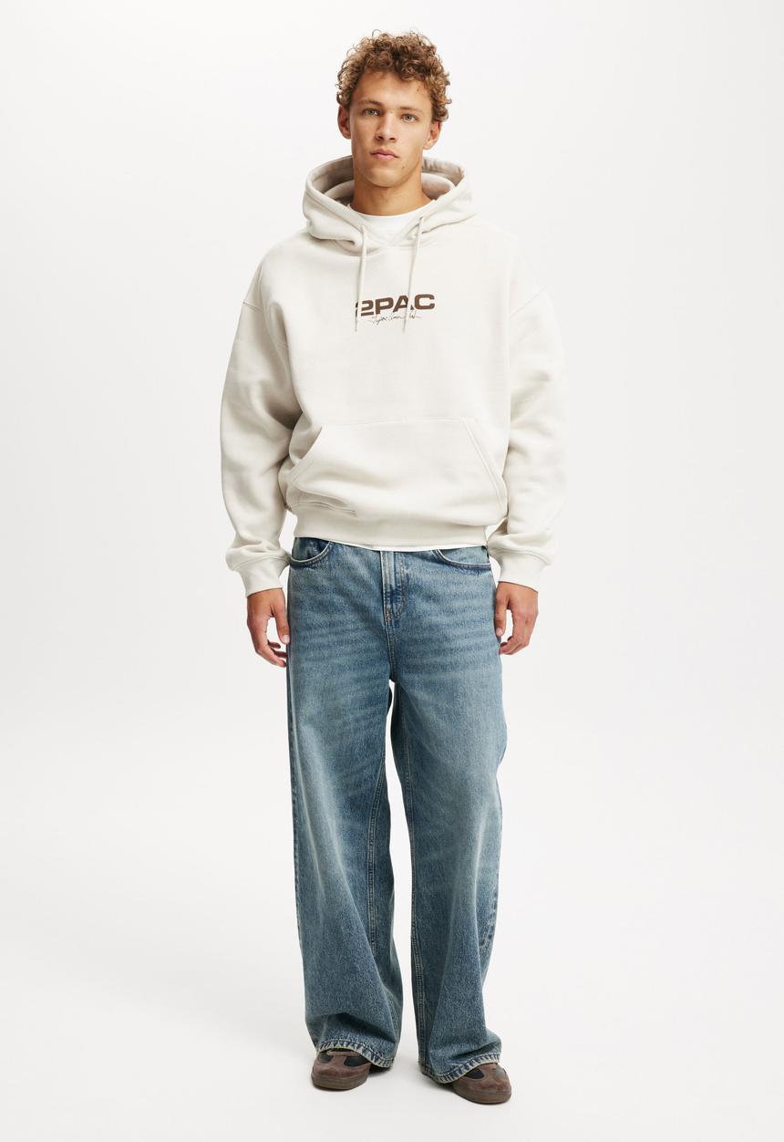 Cotton On - Box Fit Music Hoodie - Lcn Bra Bone/Tupac Signature