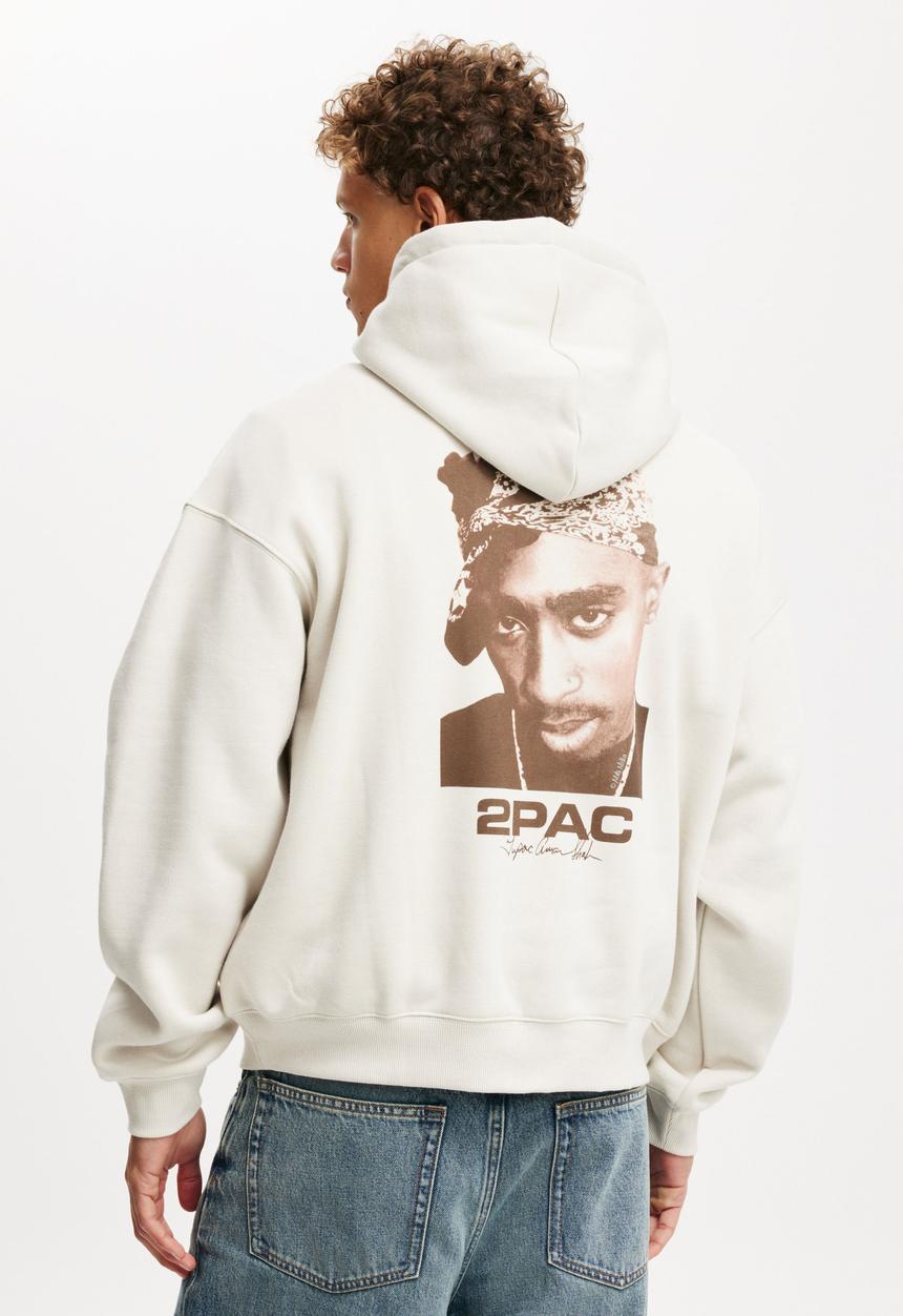 Cotton On - Box Fit Music Hoodie - Lcn Bra Bone/Tupac Signature