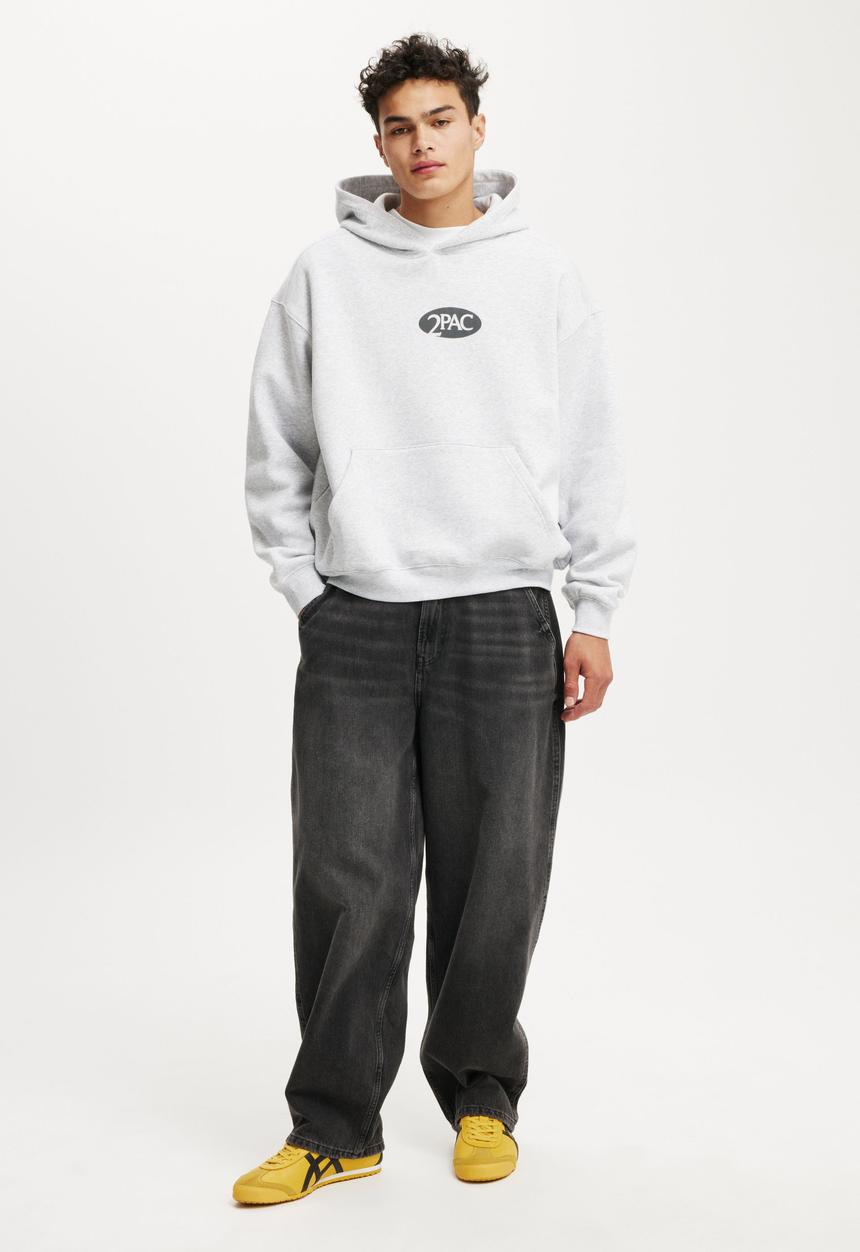 Cotton On - Box Fit Music Hoodie - Lcn Bra Grey Marle/Tupac - Keep Ya Head Up