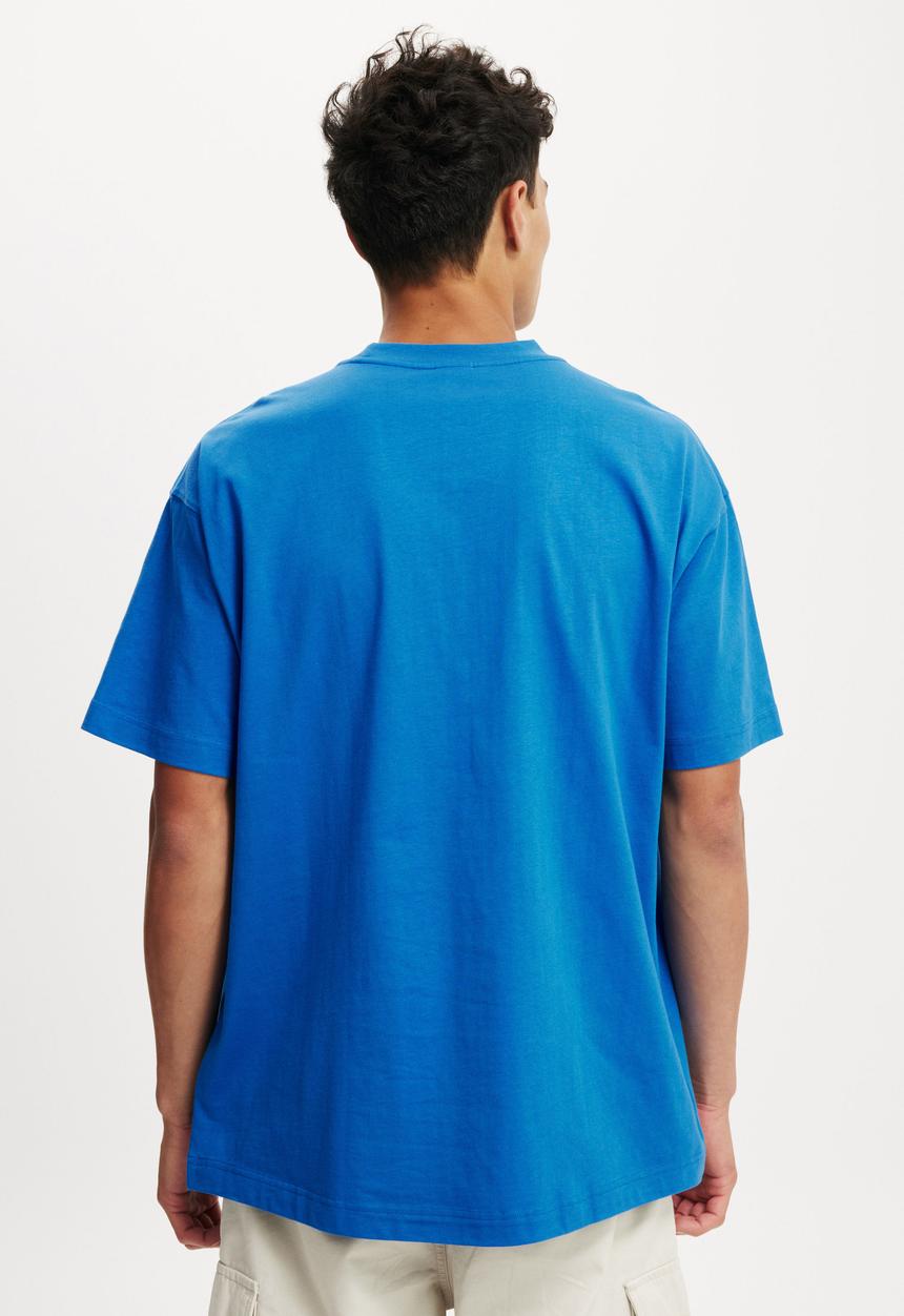 Cotton On - Box Fit Easy T-shirt - Electric Blue/Invitation Only