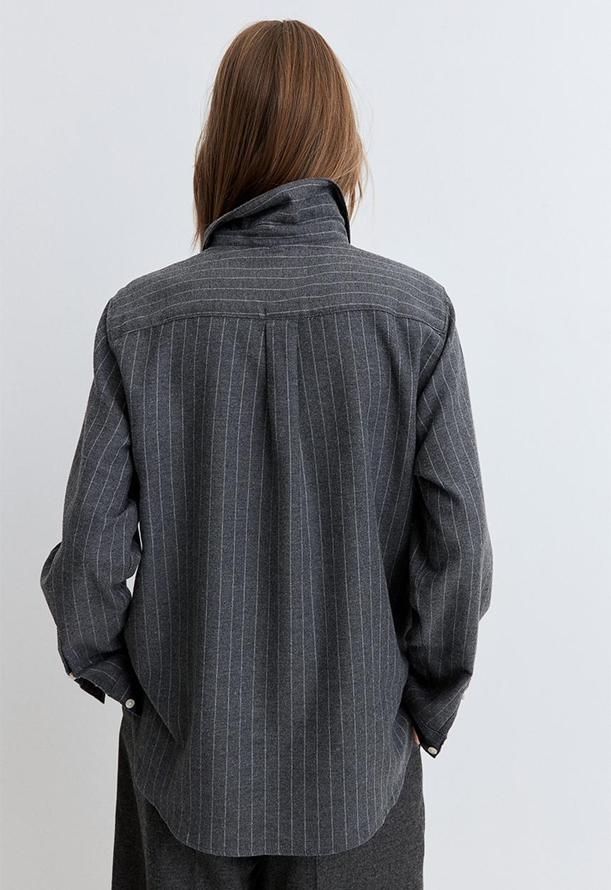 H&M - Cotton flannel shirt - dark grey/pinstriped 