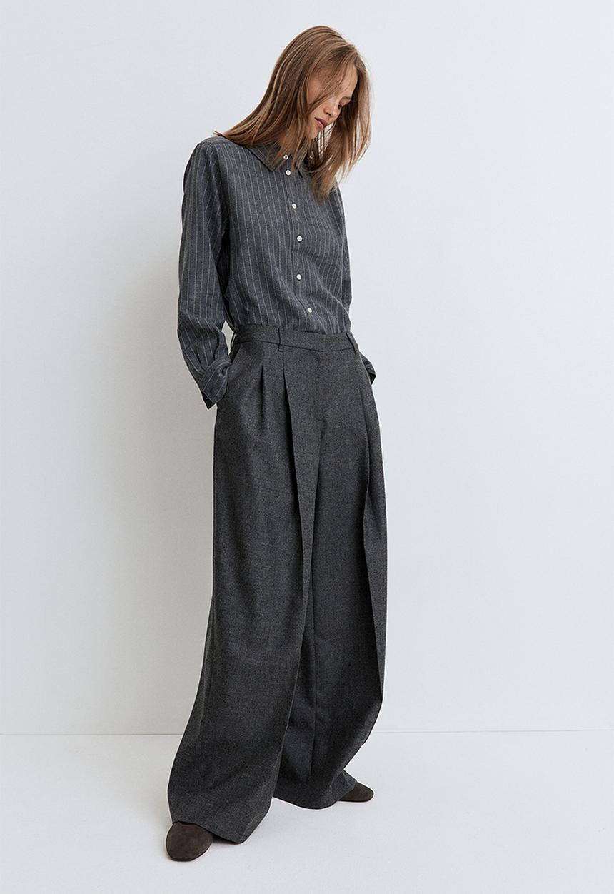 H&M - Cotton flannel shirt - dark grey/pinstriped 