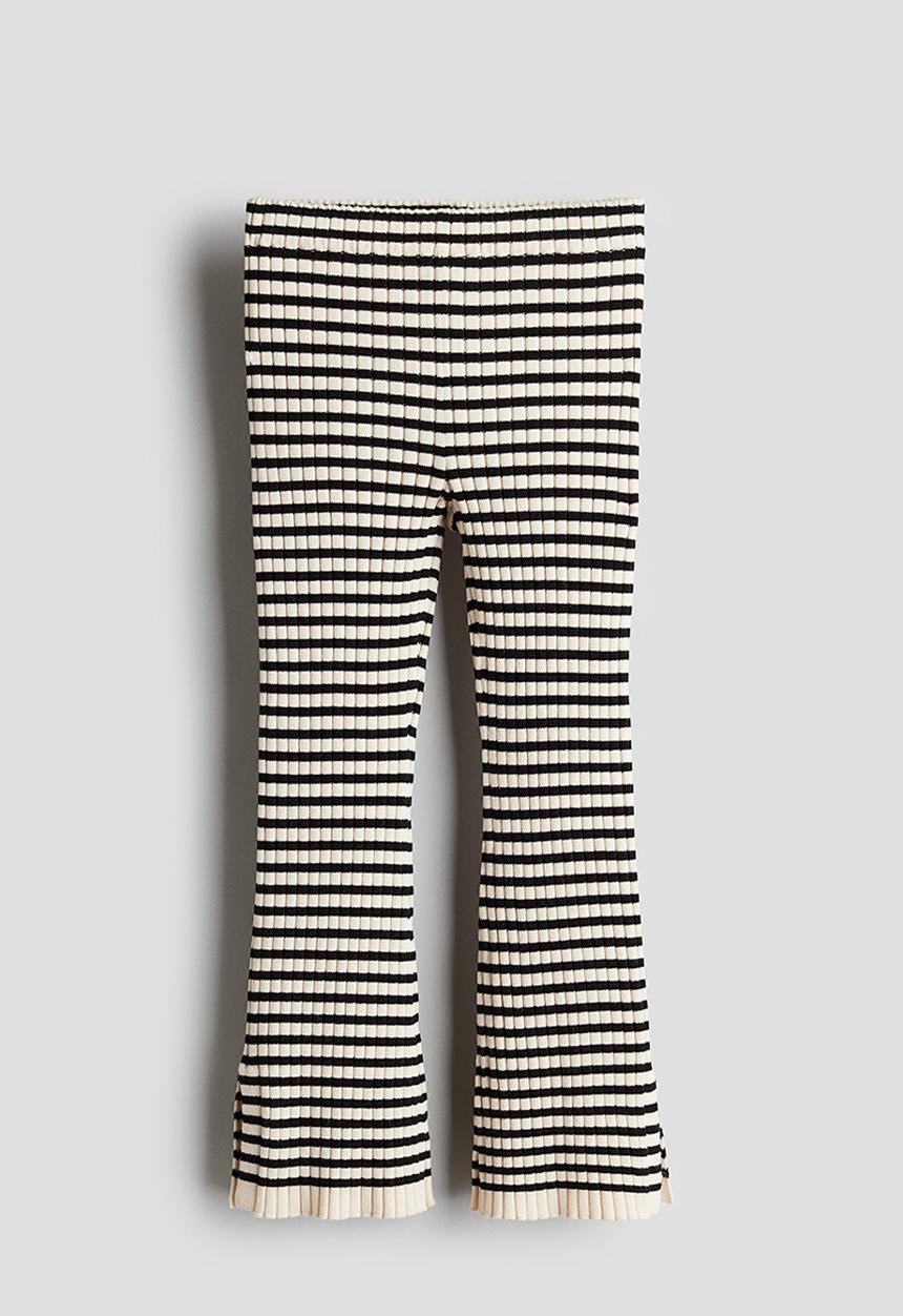 H&M - Flared rib-knit trousers - white/striped