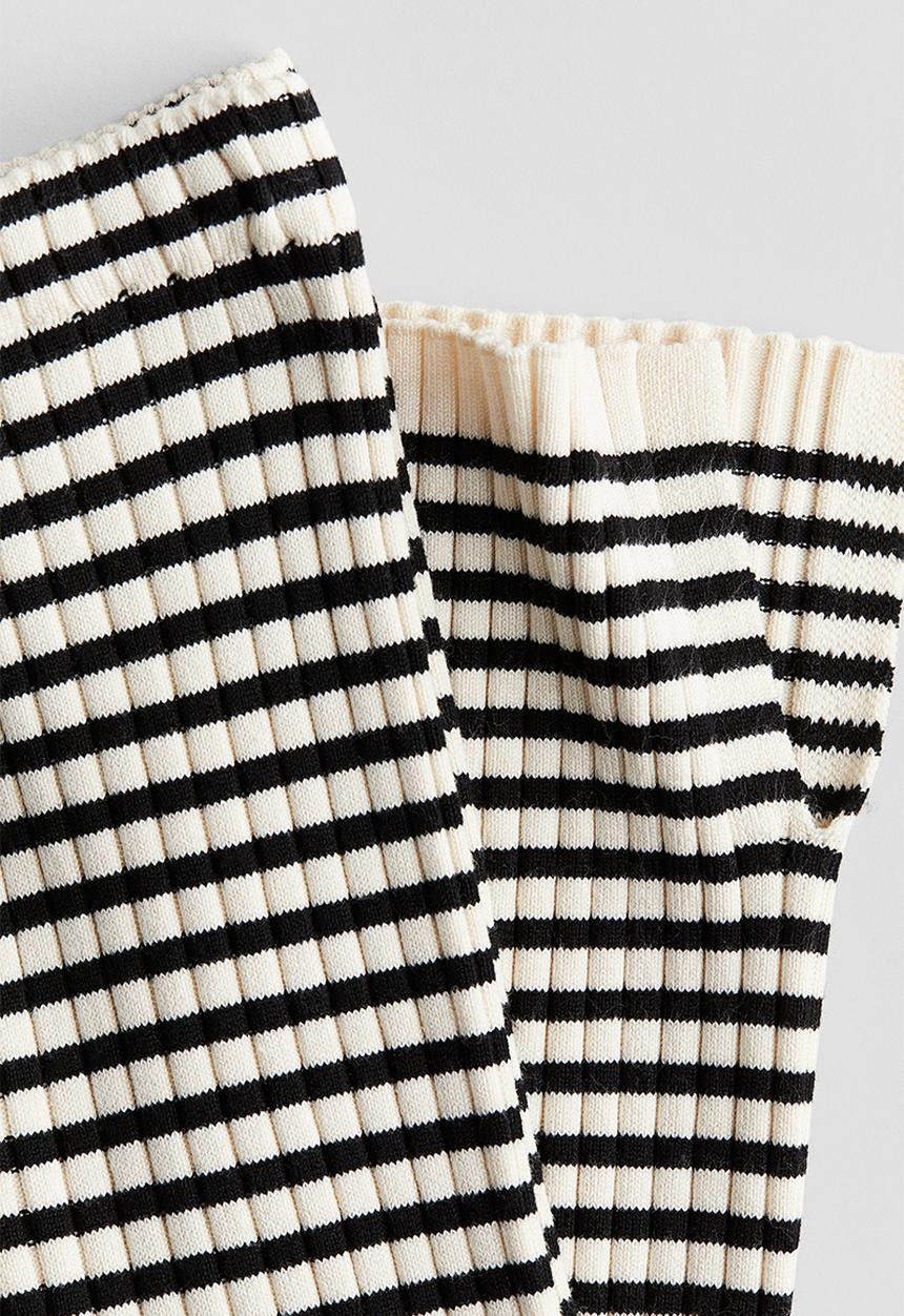 H&M - Flared rib-knit trousers - white/striped