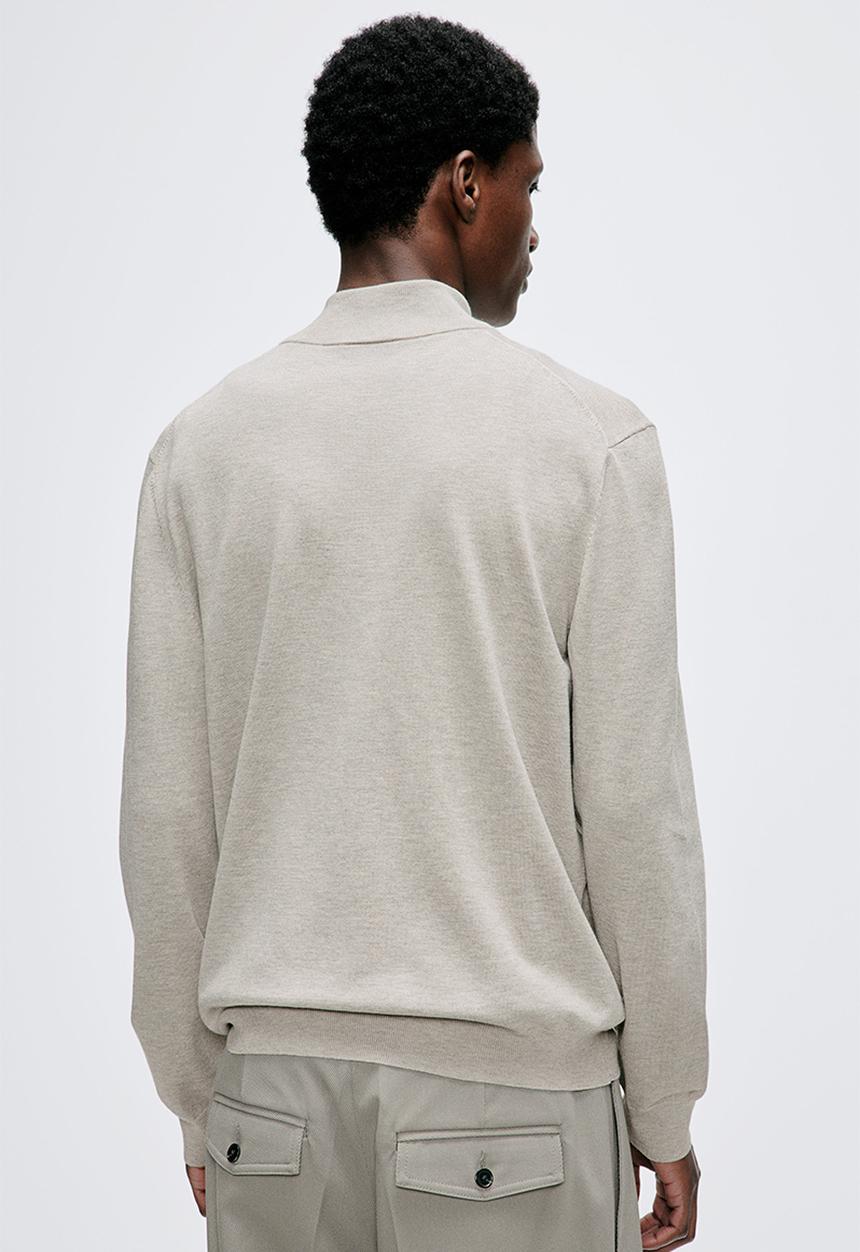H&M - Slim fit zip-top fine-knit jumper - light greige marl