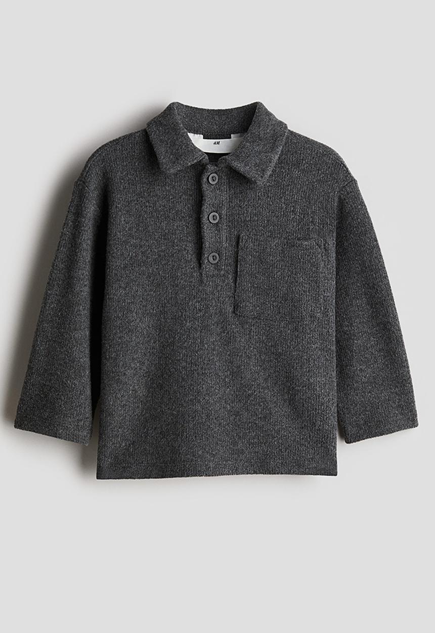 H&M - Rib-knit polo shirt - dark grey