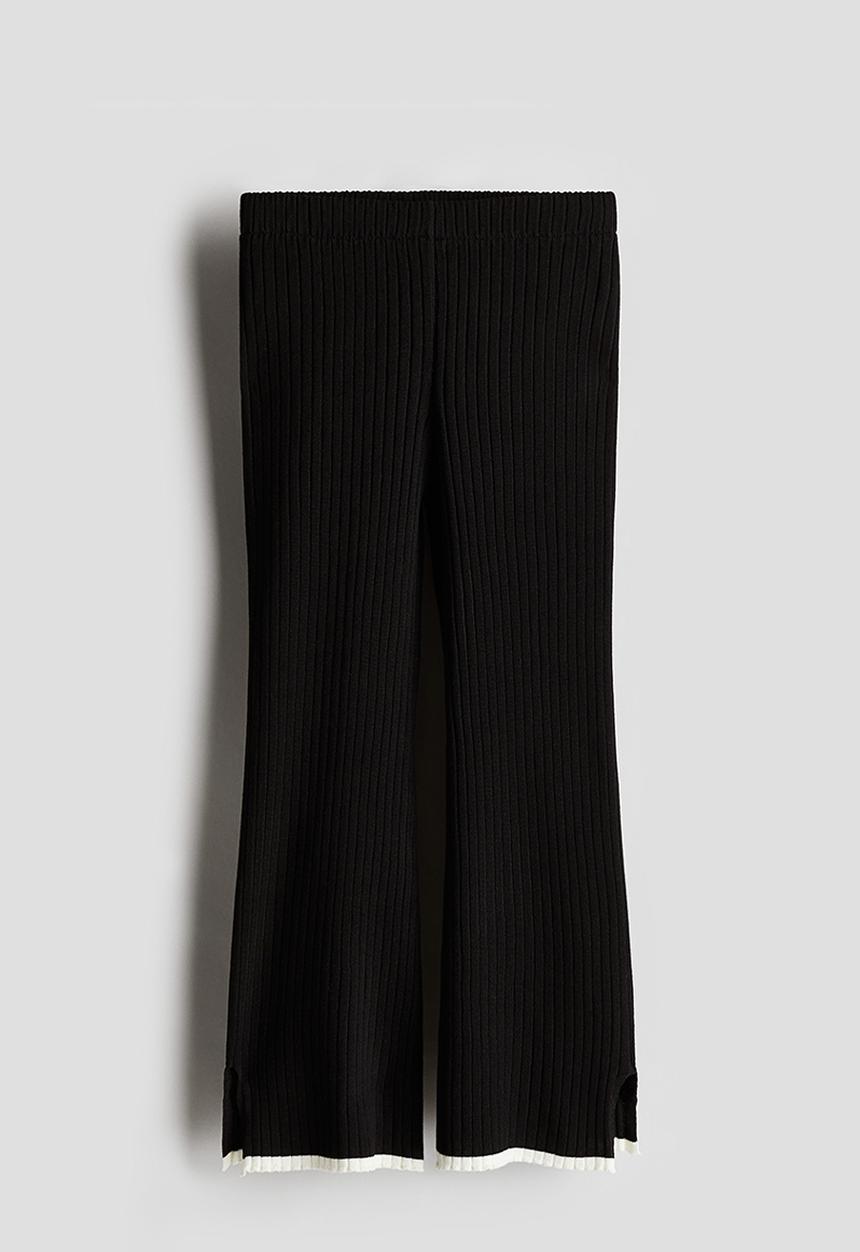 H&M - Flared rib-knit trousers - black
