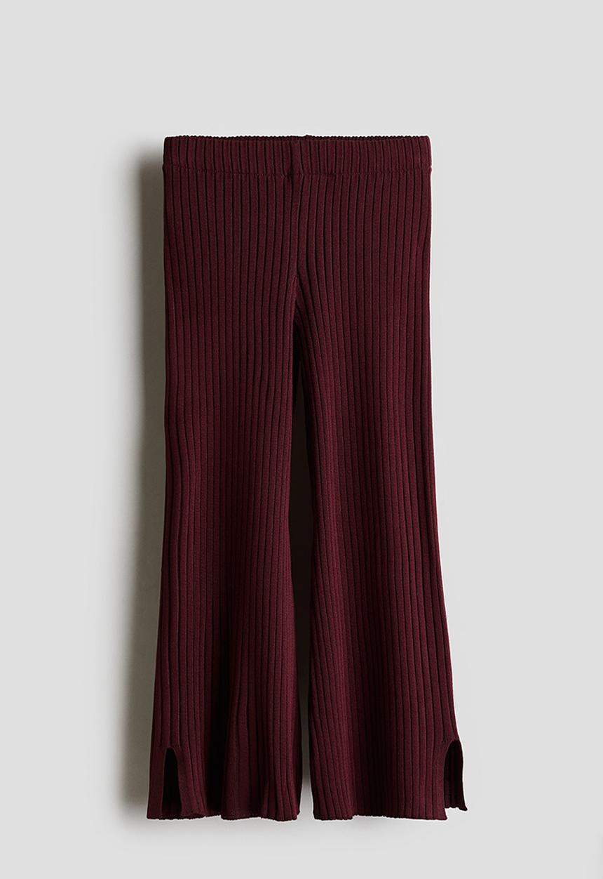 H&M - Flared rib-knit trousers - dark red