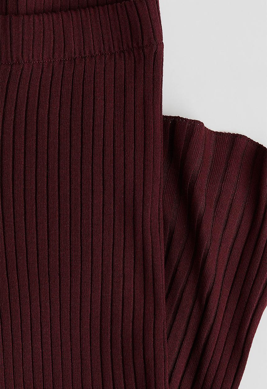 H&M - Flared rib-knit trousers - dark red
