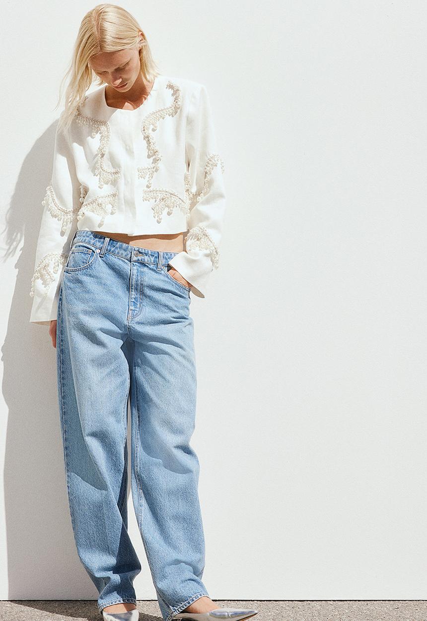 H&M - Crease-leg tapered jeans - - light denim blue 