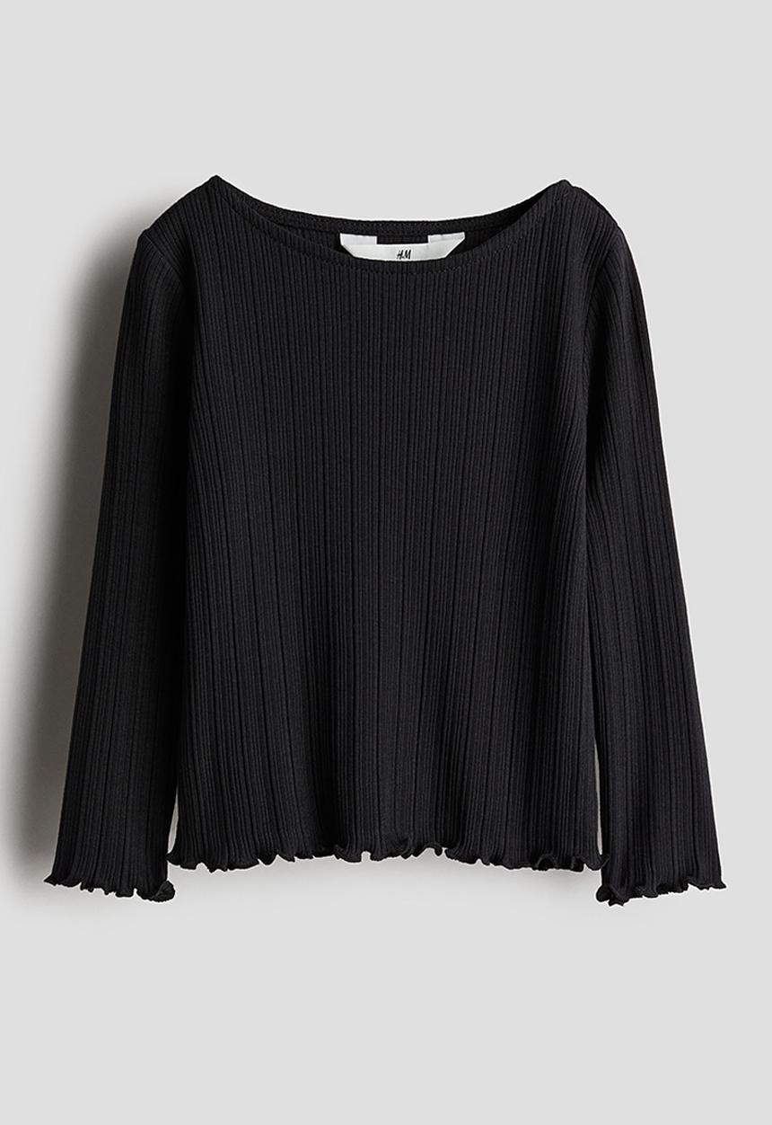 H&M - Overlock-detail ribbed top - black