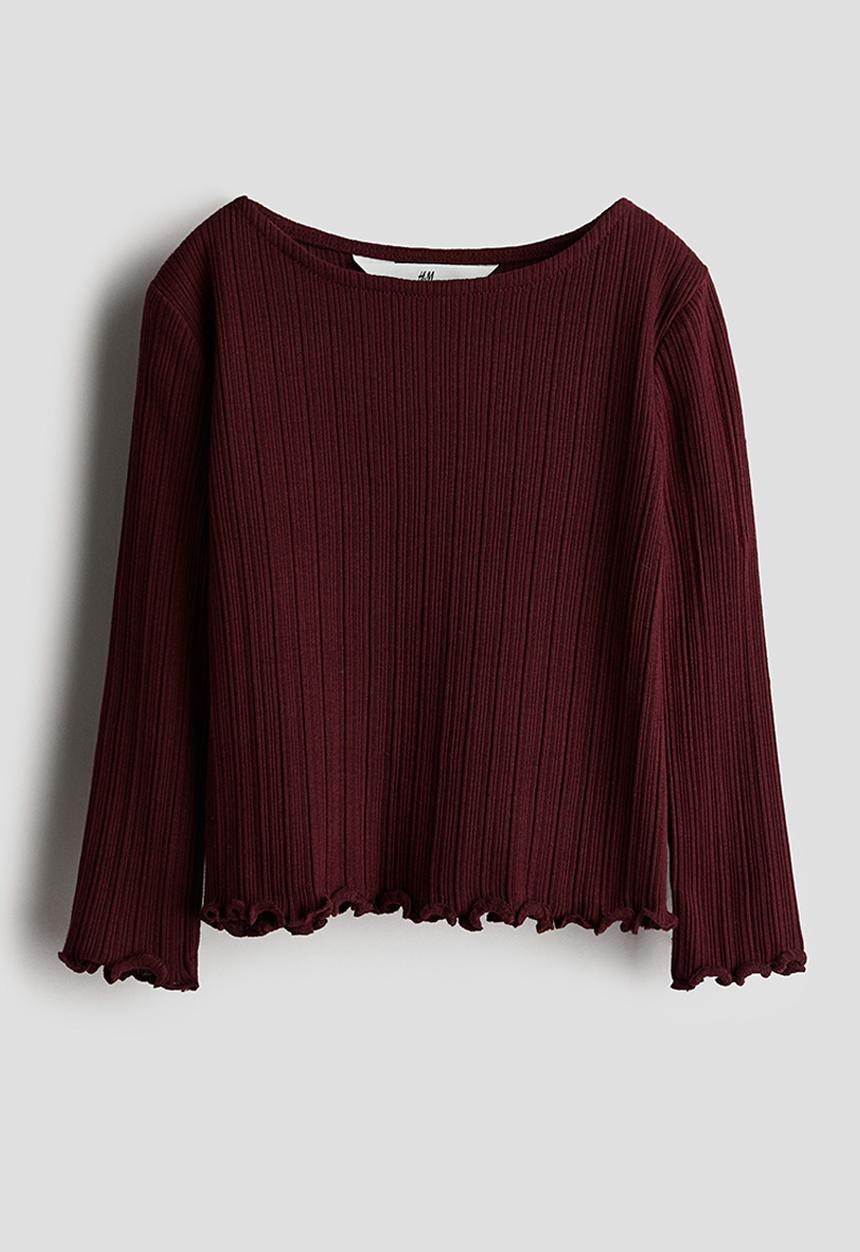 H&M - Overlock-detail ribbed top - dark red