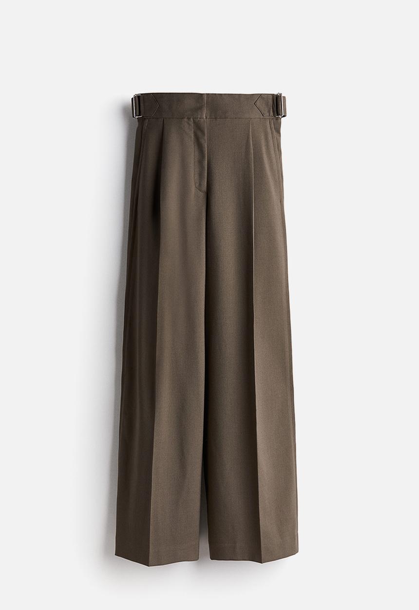 H&M - Wide twill trousers - dark khaki green