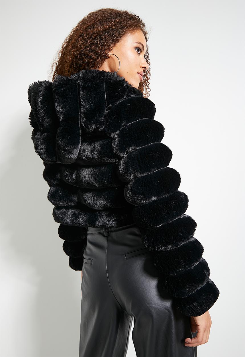 SISSY BOY - Sweet & Simple: Faux Fur Quilted Jacket With Hood - Black