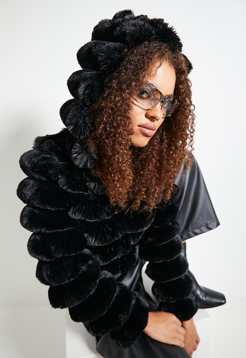 SISSY BOY - Sweet & Simple: Faux Fur Quilted Jacket With Hood - Black