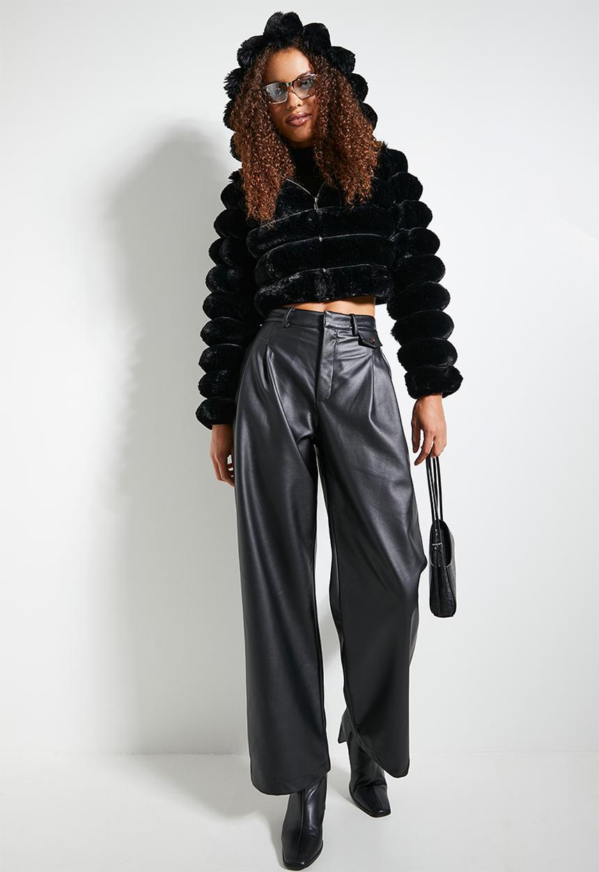 SISSY BOY - Sweet & Simple: Faux Fur Quilted Jacket With Hood - Black
