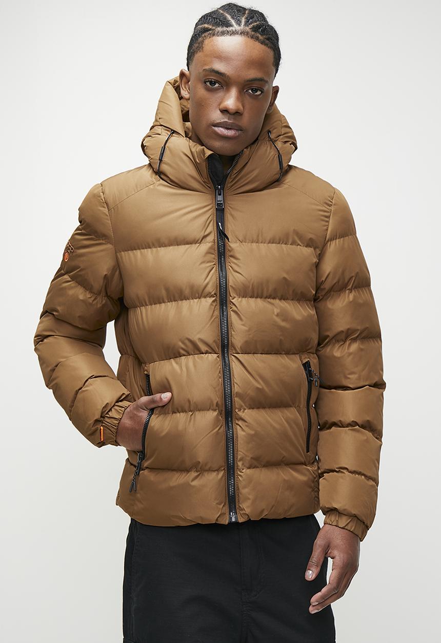 Superdry. - Hooded sports puffer jacketDenim Co Tobacco Brown