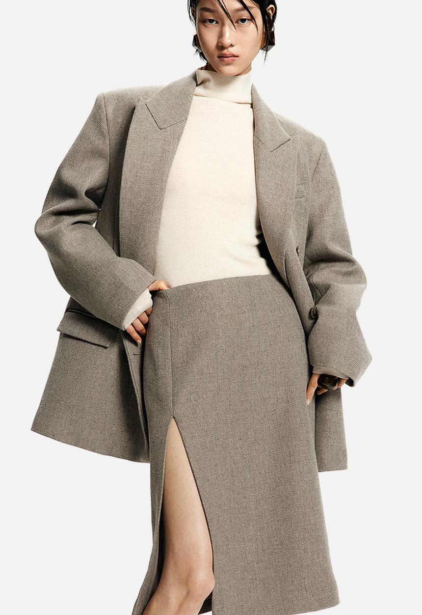 H&M - Slit-front skirt - beige