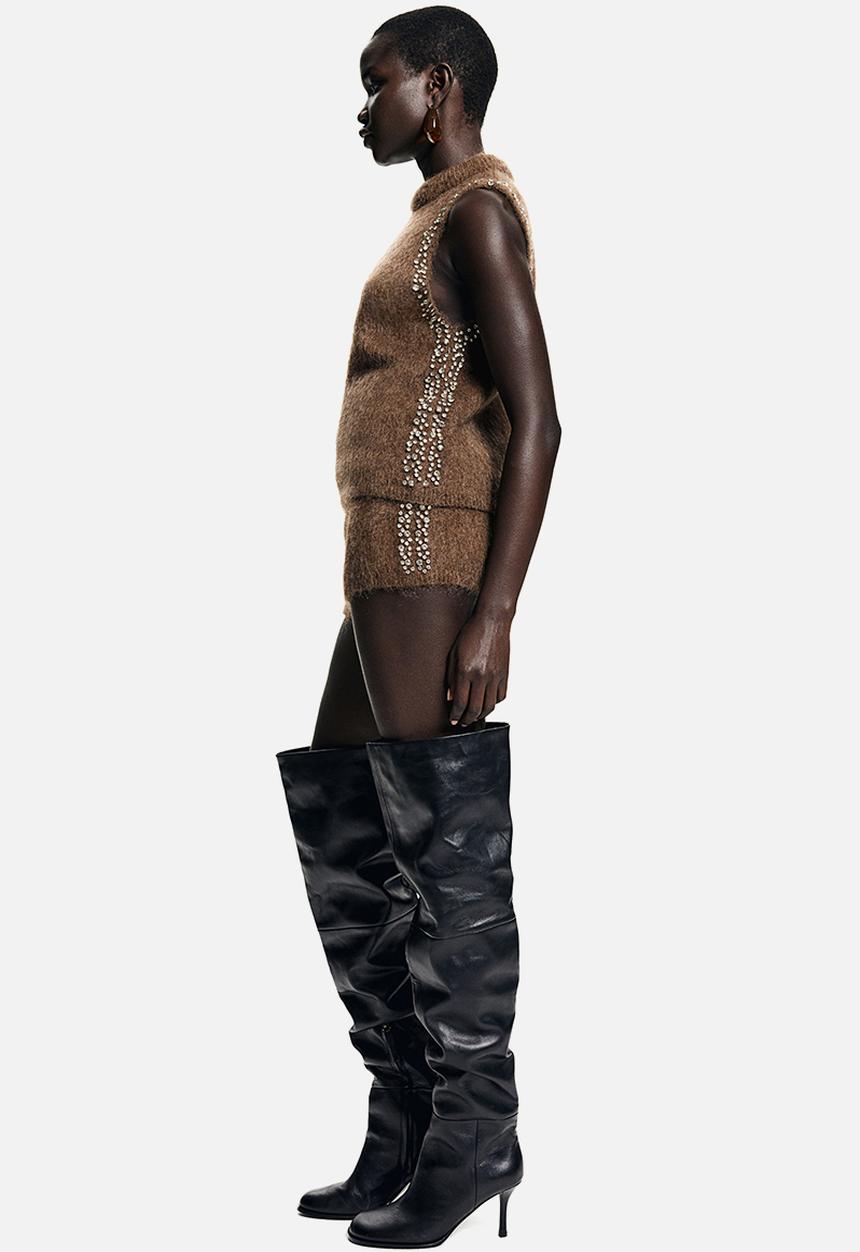 H&M - Rhinestone-embellished top - brown