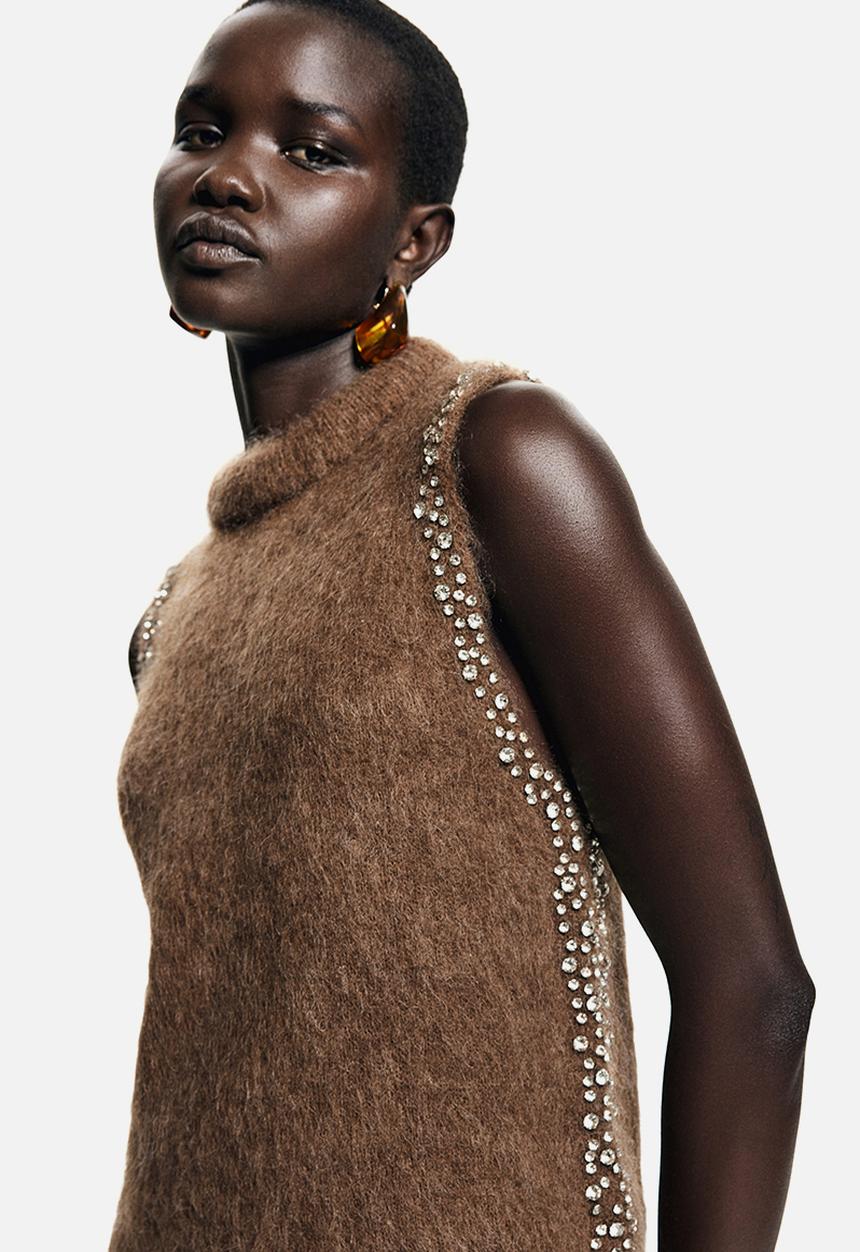 H&M - Rhinestone-embellished top - brown