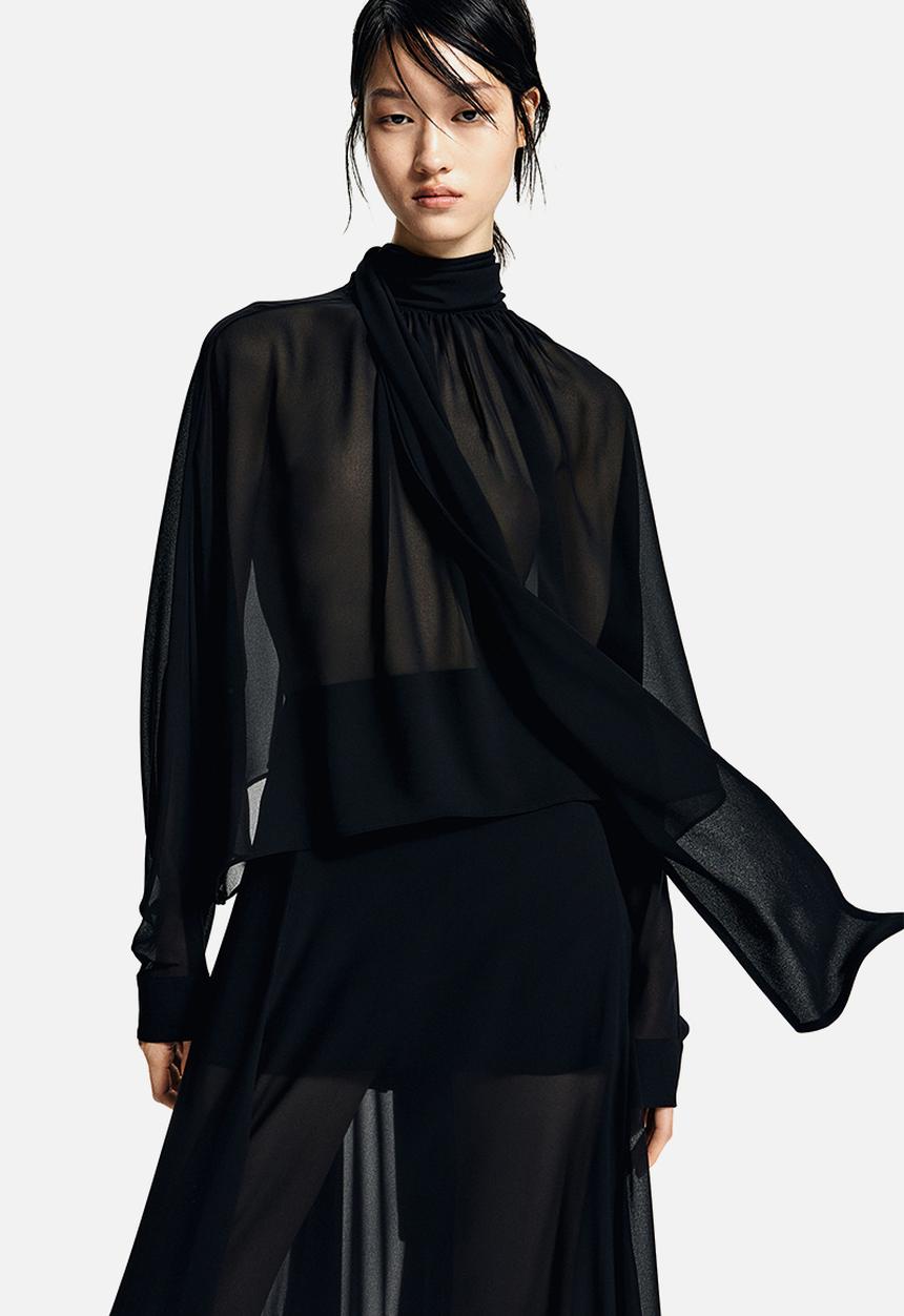トップス loin nuit spanglelace collar blouse Tie-neck chiffon blouse - black - 1254762001