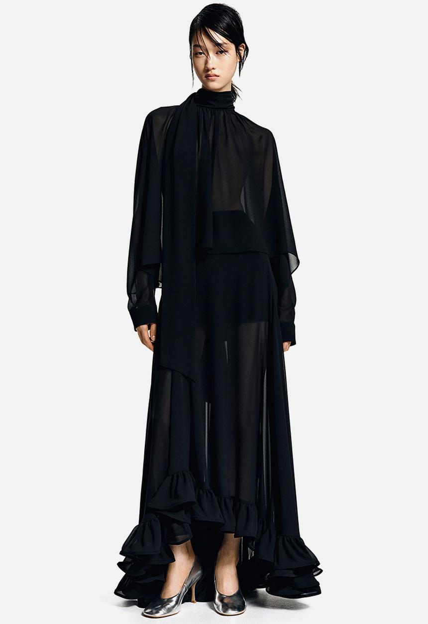 H&M - Tie-neck chiffon blouse - black