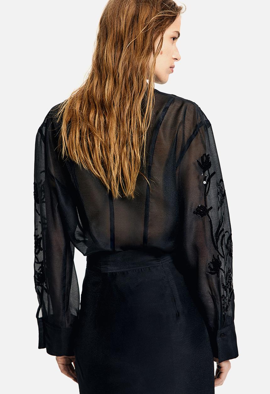 H&M - Sequined organza shirt - black