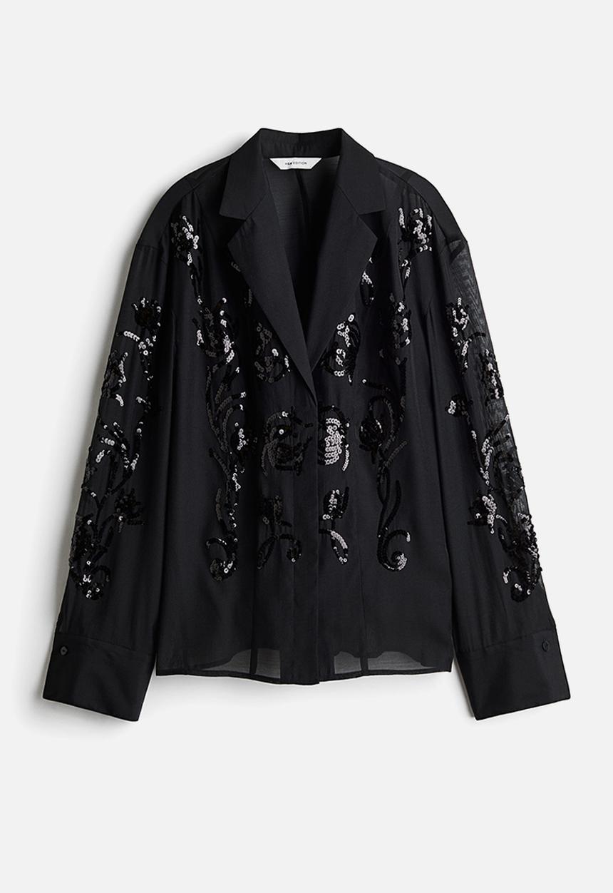 H&M - Sequined organza shirt - black
