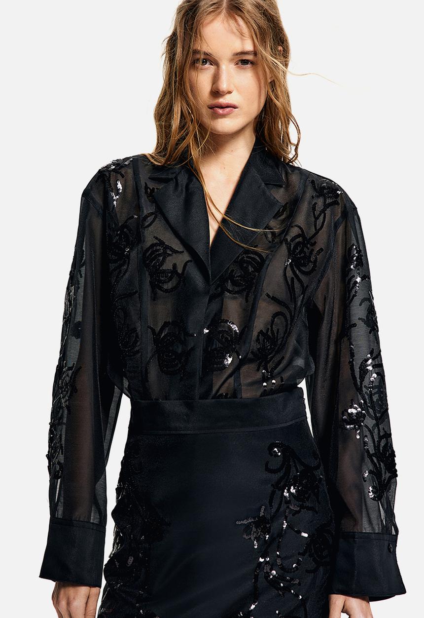 H&M - Sequined organza shirt - black