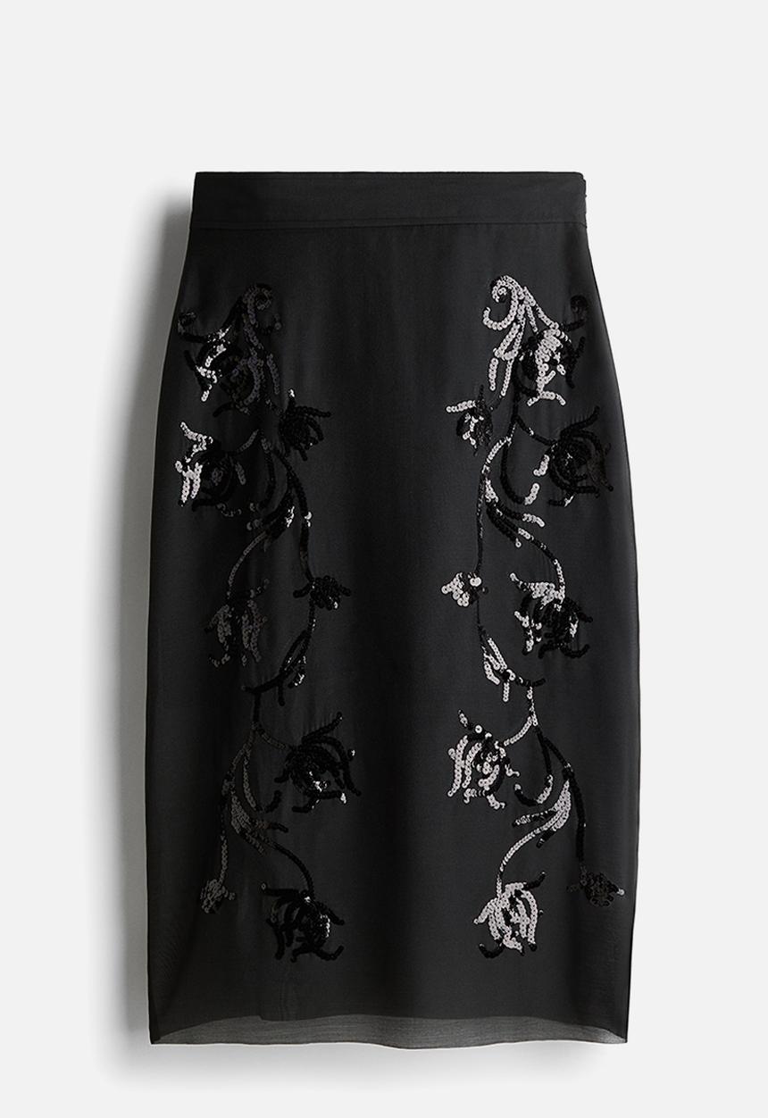 H&M - Sequined organza skirt - black