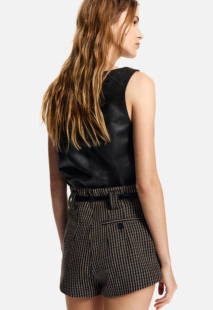 H&M - High-waisted mini shorts - dark brown/checked
