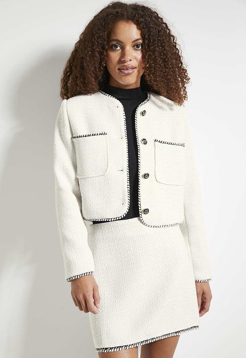 edit - Co-ord tweed blaket stitch jacket - milk tweed