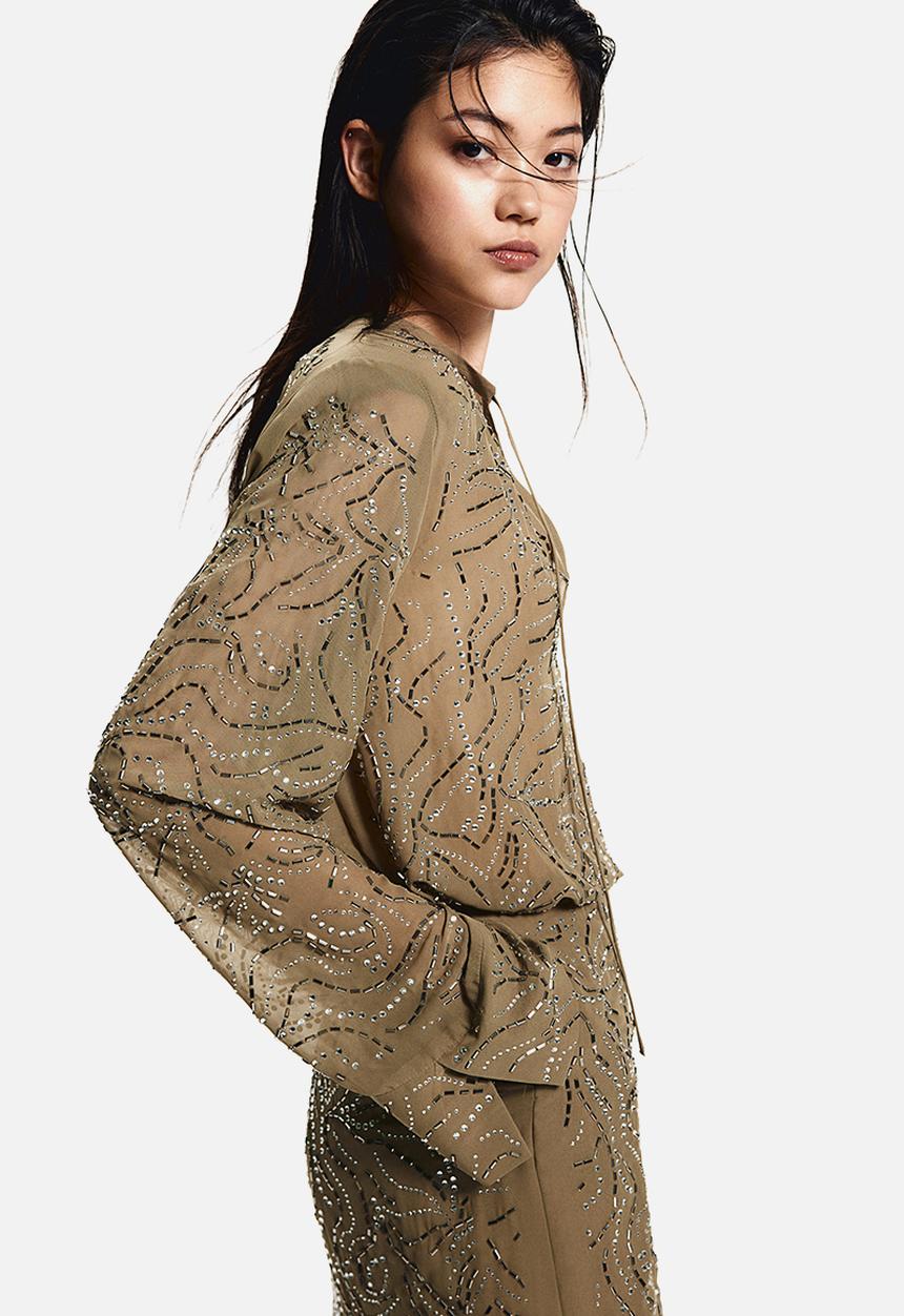 H&M - Rhinestone-embellished blouse - green