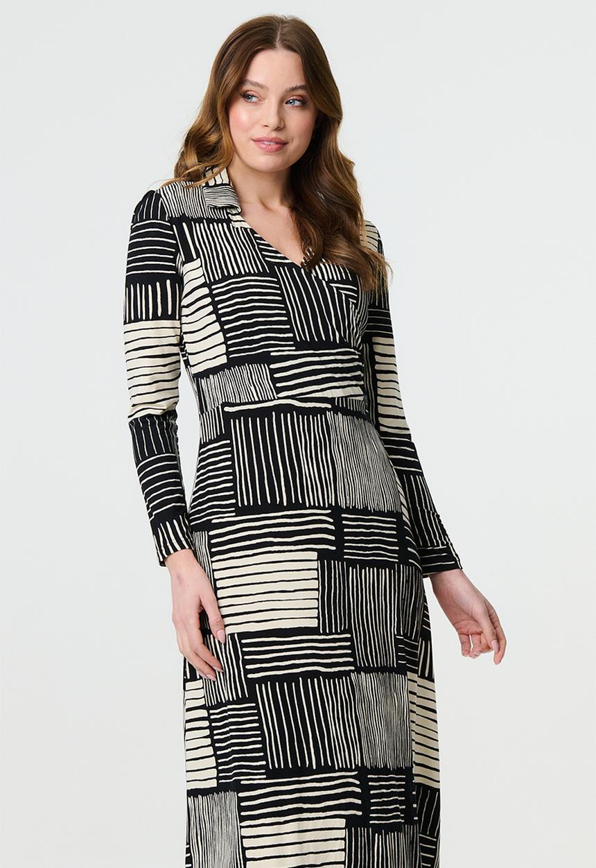 Stella Morgan - Striped Patchwork Midi Dress - Multi Black
