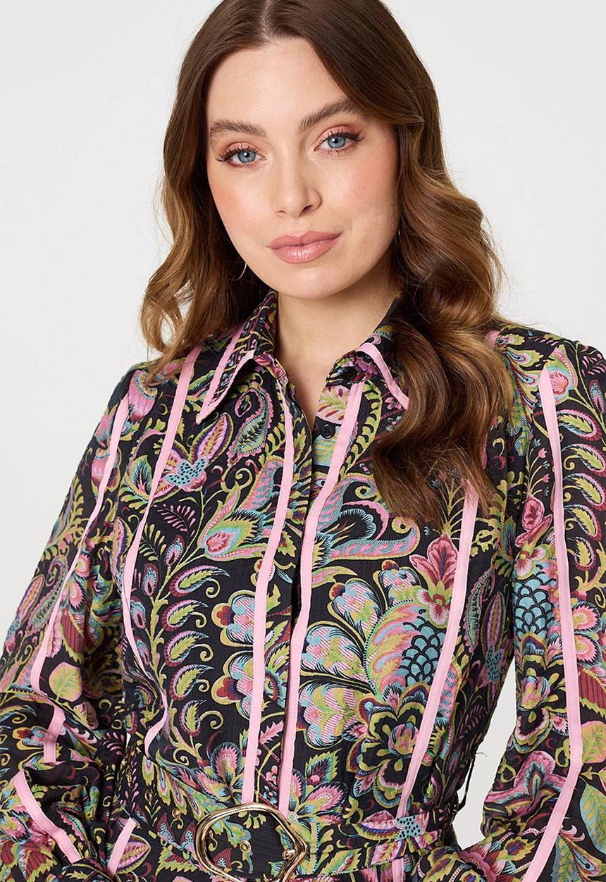 Stella Morgan - Flower printed with contrats piping midi Dress - Multi Black