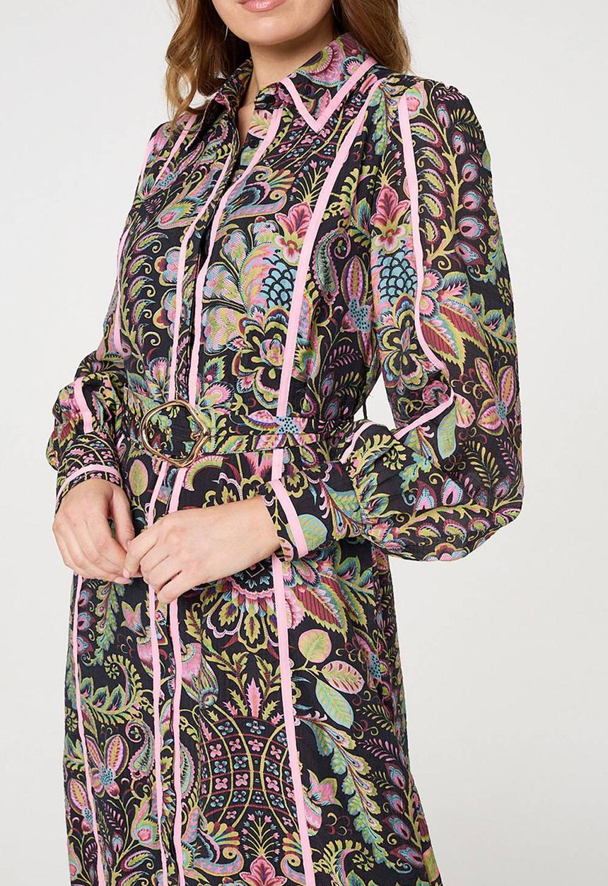 Stella Morgan - Flower printed with contrats piping midi Dress - Multi Black