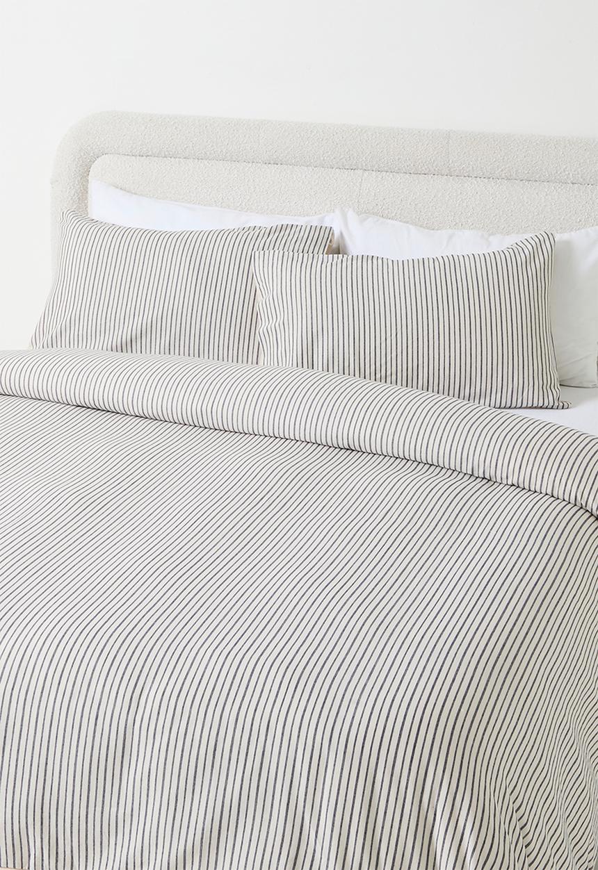 Sixth Floor - Cotton Yarn Dye Stripe with Satin Stitch Duvet Set - Navy & White