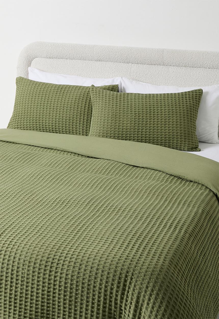 Sixth Floor - Cotton Waffle Duvet Cover Set - Sage