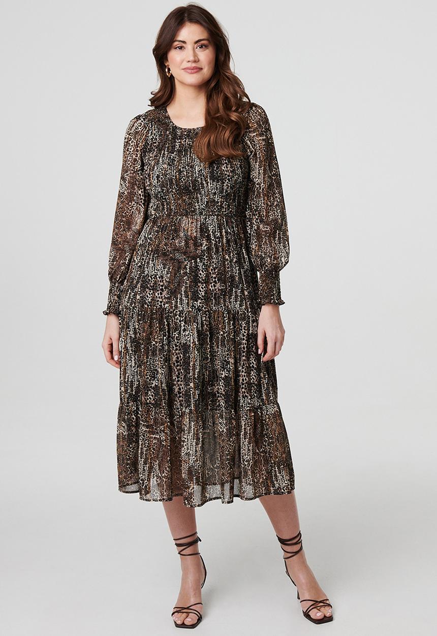 Izabel London - Animal Printed Midi Dress - Beige