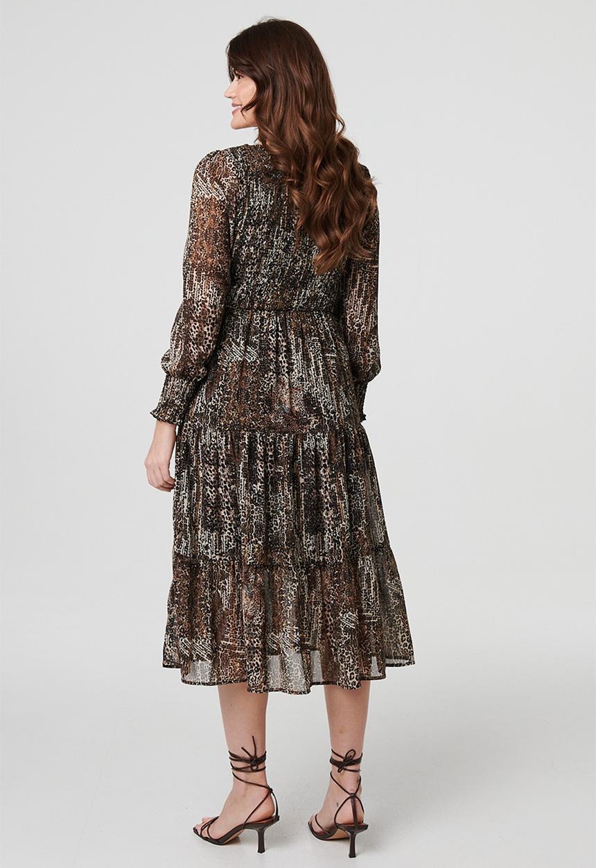 Izabel London - Animal Printed Midi Dress - Beige