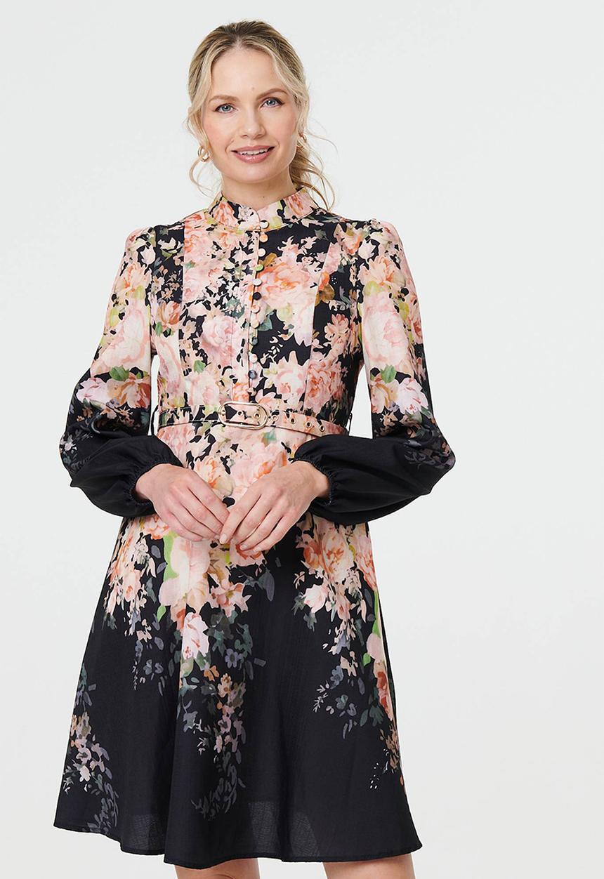 Stella Morgan - Floral Border Printed Dress - Multi Black