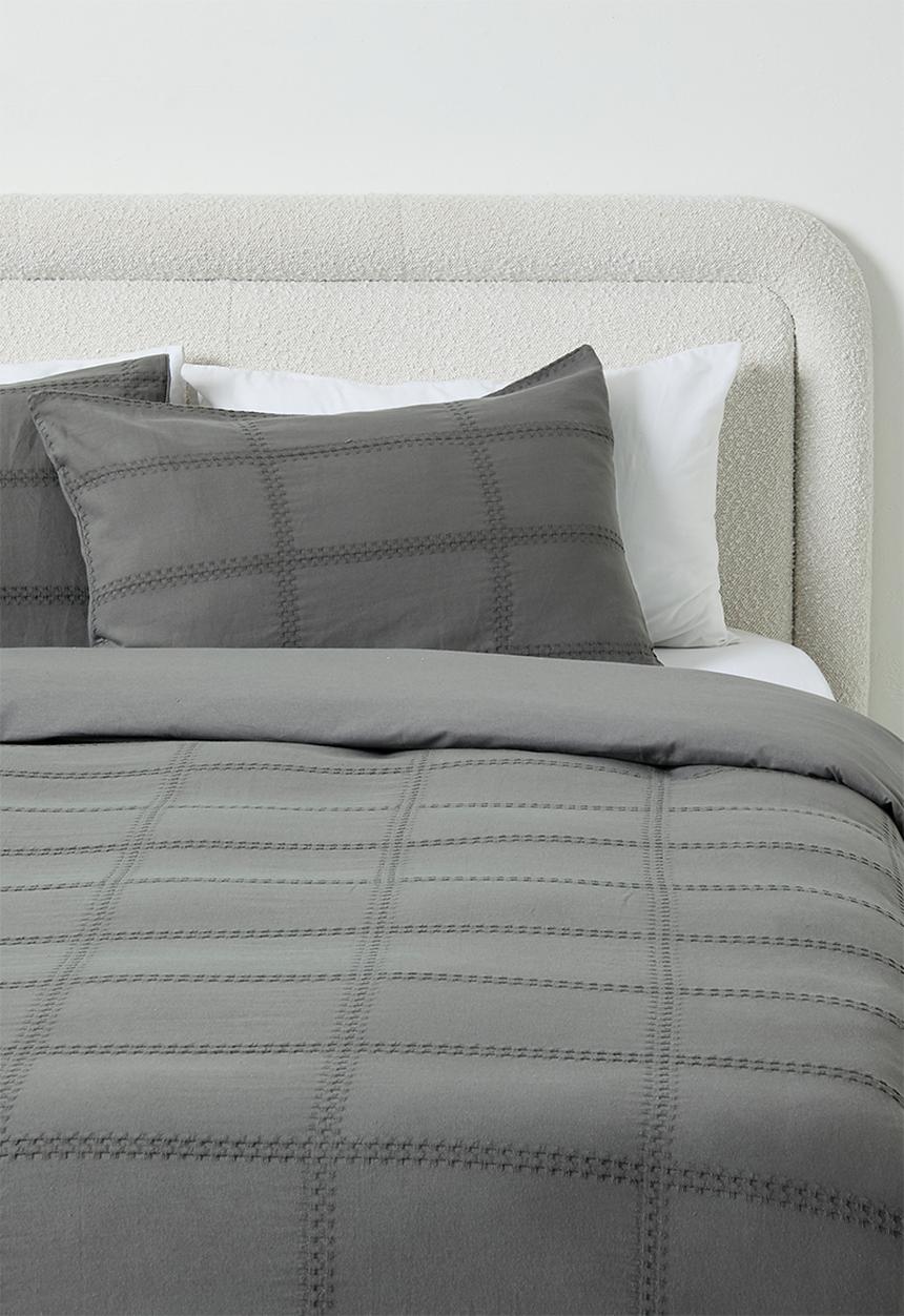 Sixth Floor - Cotton Waffle Check Duvet Set - Charcoal