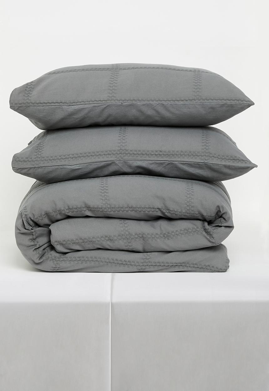 Sixth Floor - Cotton Waffle Check Duvet Set - Charcoal