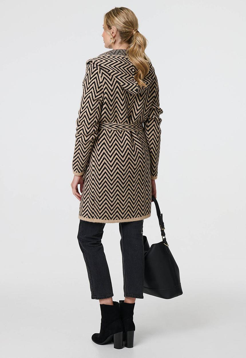 Izabel London - Chevron Striped Coatigan - Multi Beige